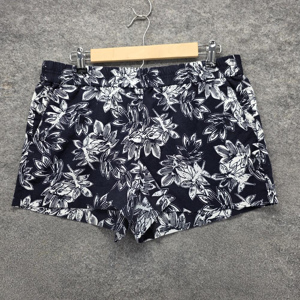 J.CREW Shorts Womens 10 Blue Skimmer Floral Linen Cotton Elastic Waist 3 Inseam